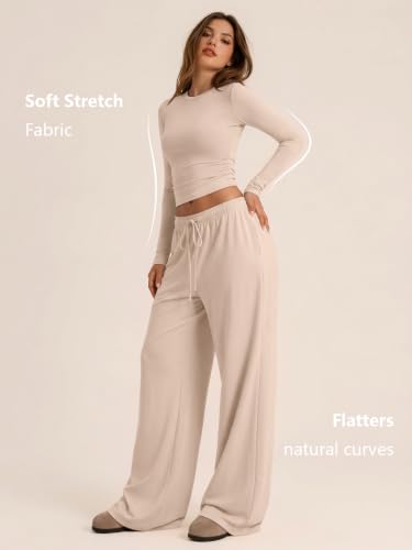 Trendy Queen Women's 2 Piece 2026 Fall Fashion Lounge Set with Pockets - color: Almond, size: Small