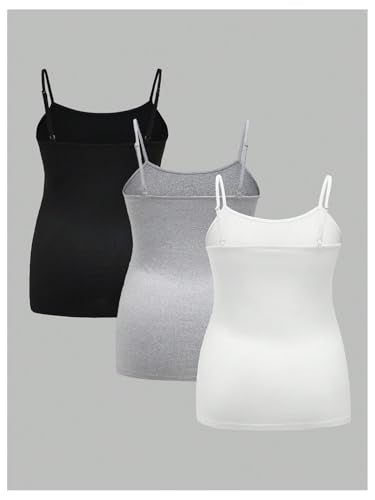 BEAUDRM Women's 3 Pack Maternity Tank Tops Casual Ruched Spaghetti Strap Pregnancy Cami Top Camisole - color: Black and Grey and White, size: Medium