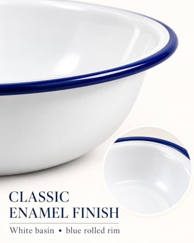 2pcs Enamel Basin 12.6"+13.4" Classic Washing Basin for Soaking - size: 32+34 CM