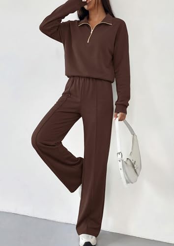 PRETTYGARDEN Women's Lounge Sets 2 Piece Outfits Sweatsuits - color: Brown, size: XX-Large