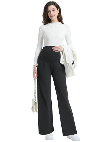 Maternity Pants Work Wide Leg Business Trousers - color: Black, size: XX-Large