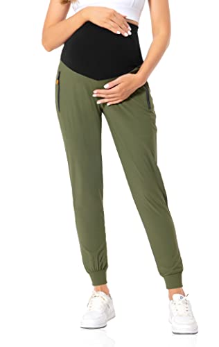V VOCNI Maternity Joggers Quick-Dry Pregnancy Scrub Pants - color: 01-green, size: Medium