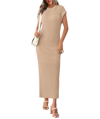 Yousify Womens Ribbed Knit Dress Summer Trendy Maxi Dresses - color: A-apricot, size: Medium