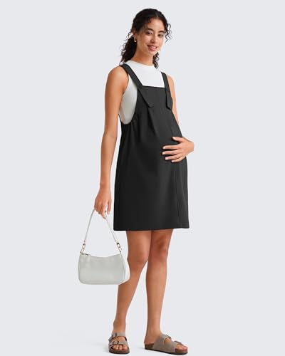 G4Free EverGoing Maternity Overall Dress Adjustable Straps Pregnancy Jumpsuits Dresses with Pockets Casual Work - color: Black, size: X-Small