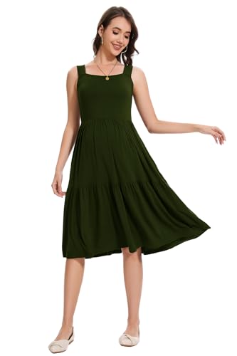 Smallshow Women's Sleeveless Ruffle Maternity Tank Dress - color: Army Green, size: Medium