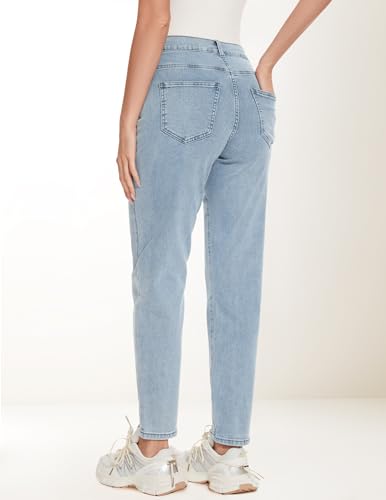 FABRACK Women's Maternity Jeans Mid-Rise Stretchy Boyfriend Jeans Pregnancy Denim Pants with Pockets - color: A02 Light Blue, size: Large