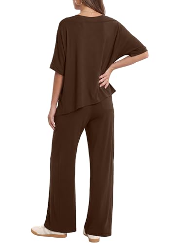 Darong Womens 2 Piece Matching Lounge Sets Travel Outfit Summer Tracksuit - color: Coffee, size: Small