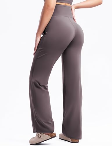 POSHDIVAH Creamluxe Maternity Wide Leg Pants Pregnancy Work Trousers - color: Taupe, size: Medium