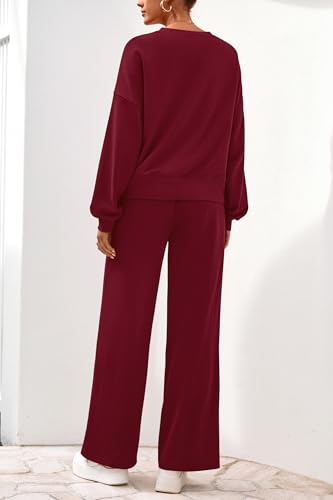 PRETTYGARDEN Women 2 Piece Outfits Fall Sweatsuit Lounge Set - color: Burgundy, size: Small