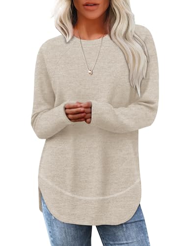Sampeel Long Sleeve Shirts for Women Tunic Tops Loose Fit Dressy Crew Neck Pullover Sweaters 2026 - color: Apricot, size: Medium
