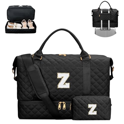 Personalized Letter Travel Bags with Makeup Bag(Black,Z) - color: Black, style: Z