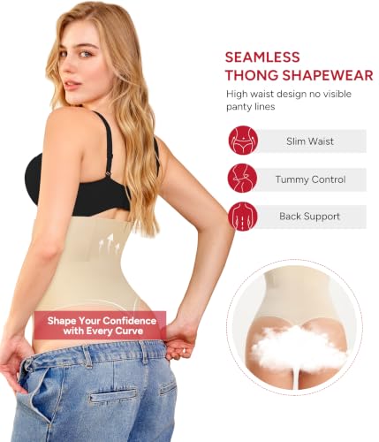 Nebility Tummy Control Shapewear Panties Seamless High Waist Thong Girdle - color: Beige, size: 3X-Large
