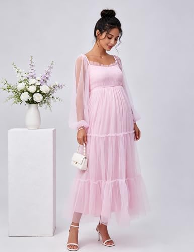 Maternity Maxi Dress Women Elegant Mesh Dress for Baby Shower - size: Medium
