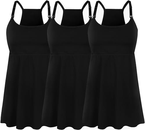 SUIEK 3-Pack Cotton Maternity Nursing Tank Tops Breastfeeding Cami Shirts - color: A-black+black+black - Fourth Style, size: Medium