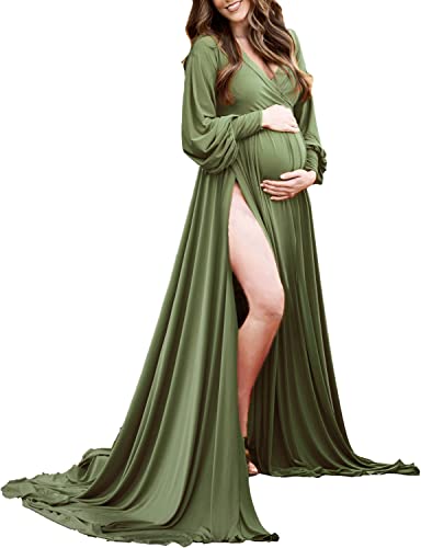 Long Sleeve Maternity Dress for Photoshoot Plus Size - color: 8805 Amy Green, size: X-Large