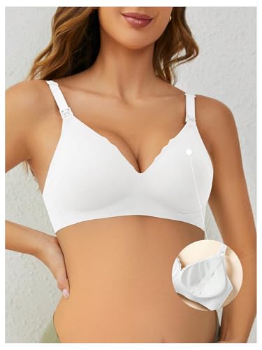 OYOANGLE Women's Maternity Nursing Bra Wireless Push Up Breastfeeding Bras - color: White, size: Small