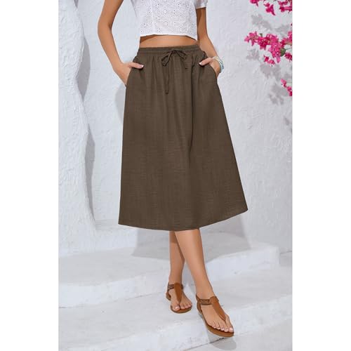 Witsmile Women's Summer Boho High Waist Pleated Flowy Midi Skirt - color: B-04 Chocolate, size: X-Large