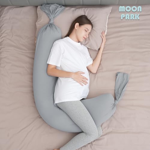 MOON PARK Pregnancy Pillow - Incredibly Smooth and Soft Cooling Cover I Shaped Full Body Maternity Pillow with Removable Cover - Support for Side, Back, Legs, Belly, HIPS - Light Grey - color: Light Grey