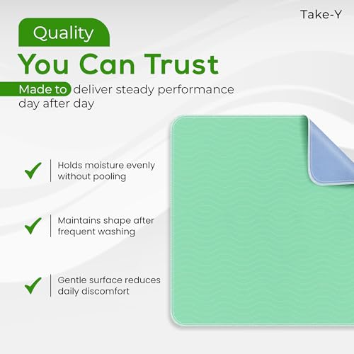 Take-Y Heavy Absorbency Washable Underpads 34"x36" (4 Pack) – Waterproof Quick Drying Reusable Incontinence Pads for Adults, Kids, Elderly, Pets, Dogs, Bedwetting, Nursing, Sofa, Bed