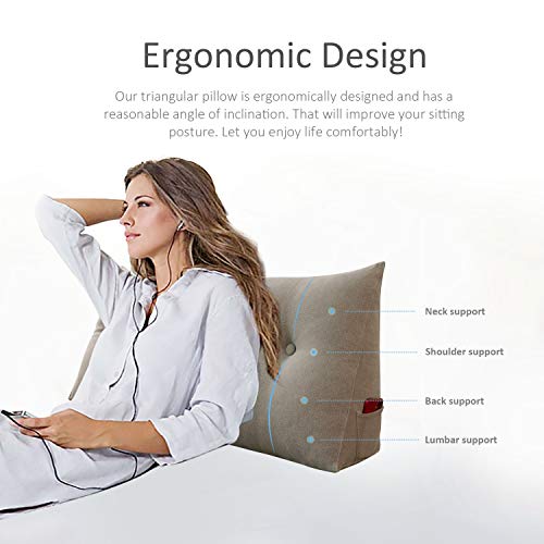 WOWMAX Wedge Body Positioners Pillow Triangular Reading Bedrest Throw Pillows Bolster Headboard Back Support Lumbar Cushion Pillow for Daybed with Removable Cover Linen Cotton Blend Dusty Taupe Full - color: Dusty Taupe, size: Full