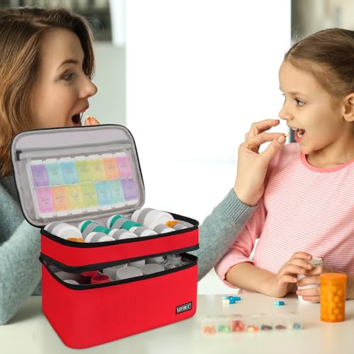 LEFOR·Z Medicine Storage Bag,Double Layers Pill Bottle Organizer Bag Empty - color: Red