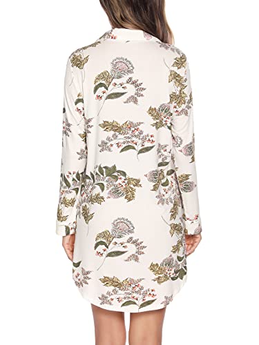 Anjue Long Sleeve Button Down Pajama Nightgowns for Women - color: 101flower, size: XX-Large