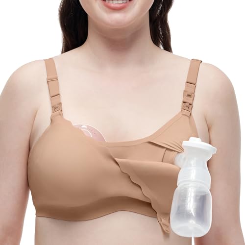 Momcozy 4-in-1 Hands-Free Pumping Bra, Cooling Fabric & Jelly-Strip Support - color: Maple Sugar, size: 3X-Large
