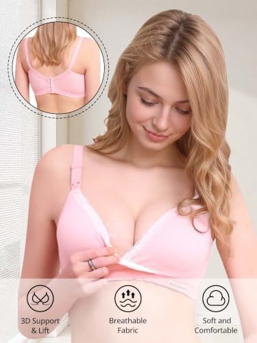 Cross-Front Cotton Nursing Bras - Wireless V Neck Sleep & Lounge Bralette, Comfy Wirefree Pregnancy & Breastfeeding Bra - color: Pink, size: Small