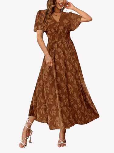 CzzzyL Women's Nursing Floral Dress V Neck Wedding Guest with Pockets - color: Brown, size: Medium