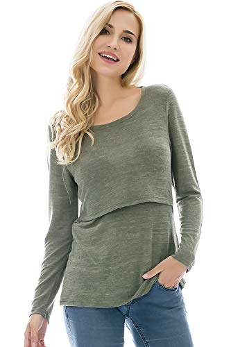 Bearsland Women's 3 Packs Maternity Clothes Long Sleeves Breastfeeding Shirts Nursing Top - color: Blackgraygree(3pcs), size: Medium