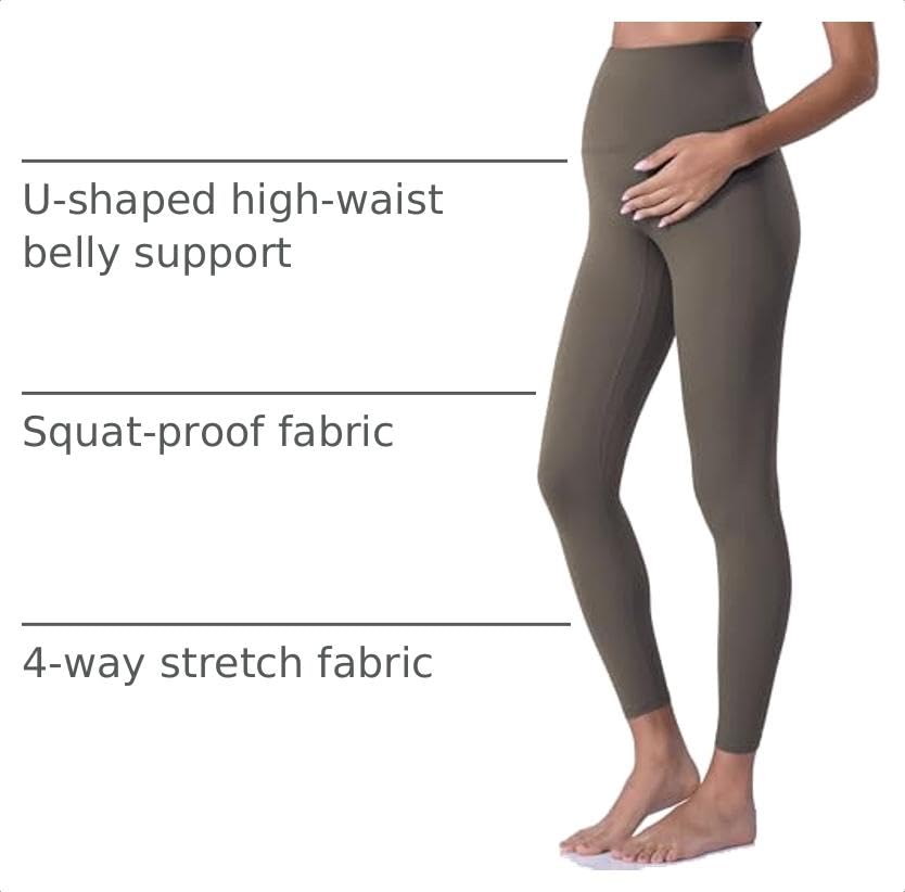 POSHDIVAH Maternity Leggings for Women Pregnancy Yoga Pants - color: Brown, size: Medium