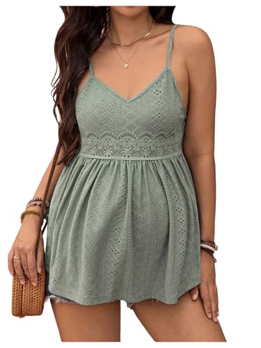 MakeMeChic Women's Maternity Cami Top Lace Ruffle Pregnancy Tank Tops - color: Green, size: Small
