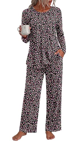 Addtoo Womens Fall Pajama Sets 2026 2 Piece Long Sleeve Soft Loungewear - color: Black Floret, size: Medium