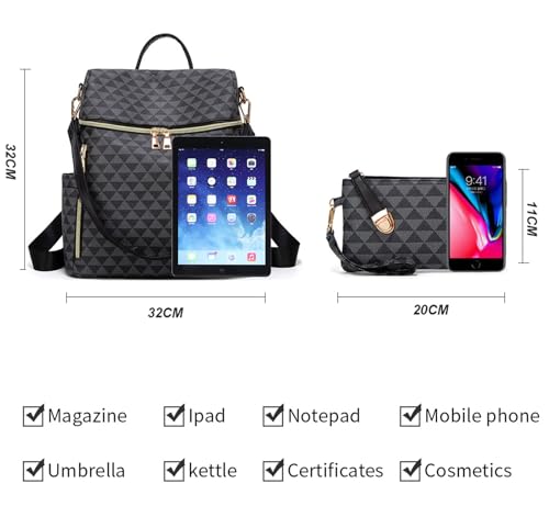 Makes Backpack Purse for Women PU Leather Casual Backpack Daily Travel Bag - color: Black Triple