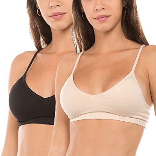Anemone Basic V-Neck Seamless Bralette - color: Black/Beige