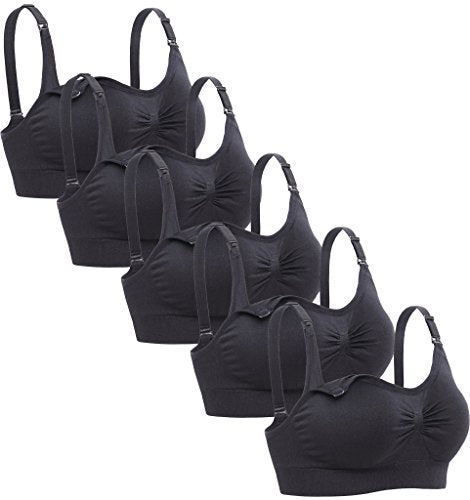 Womens Seamless Nursing Bra Sleeping Maternity Bralette for Breastfeeding Pack of 3 - color: 5pcak Black, size: Small