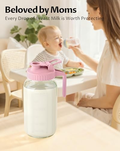 64oz Mason Jar Pitcher, 2quart Glass Breast Milk Pitcher with Lid - color: Pink, size: 64 Ounces