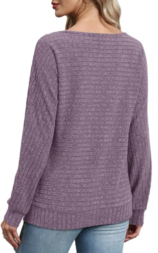 Sampeel Long Sleeve Shirts for Women Crewneck Tunic Tops Oversized Sweaters - color: Purple, size: Small
