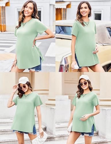 Ekouaer 3 Pack Maternity Shirts Short Sleeve Pregnancy Tops Summer Clothes - color: Green/Grey Stripe/Blue, size: X-Large