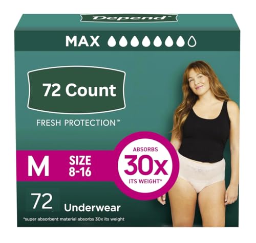 Fresh Protection Adult Diapers for Women, Disposable Incontinence & Postpartum Bladder Leak Underwear, Maximum Absorbency, Medium, 72 Count