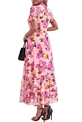BTFBM Womens Mesh Ruffle Boho Cocktail Dresses - color: Floral Pink Purple, size: X-Small