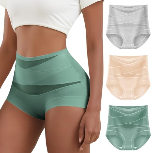 Womens Cotton Underwear High Waisted Panties Full Coverage Boxer Briefs - color: Nude,gray,green, size: Medium