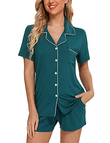 Senert Womens Pajamas Set Short Sleeve Sleepwear - color: A. Green, size: Large