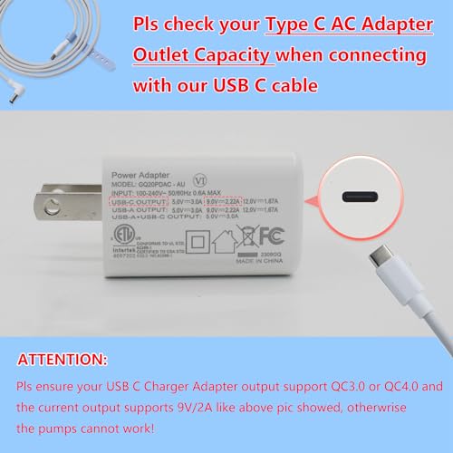 9V USB C to DC Breast Pump Adapter Charger Cable for Medela Pump-in-Style Advanced - color: USB C Charger Cable