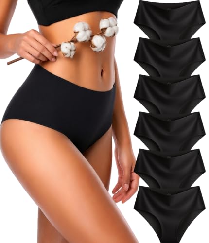 UNDER THE SEA Cotton Underwear Womens Breathable Mid Rise Panties 6 Pack - color: Classic Black*6, size: Large