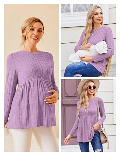 Maternity Shirts Dressy Long Sleeve Pregnancy Fall Tops Work Blouses - color: Light Purple, size: Medium