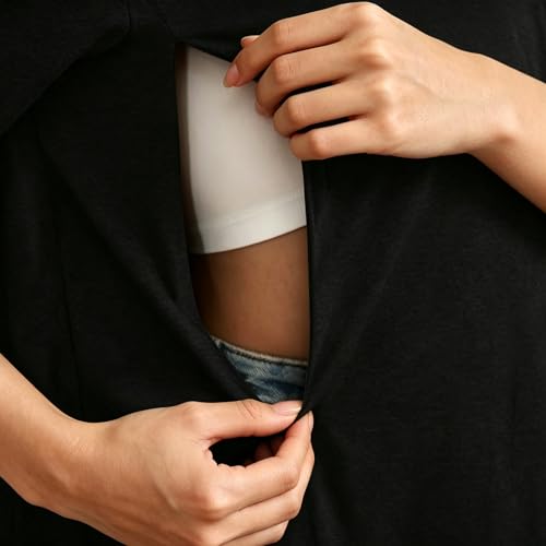 Oversized Nursing Shirts for Breastfeeding Friendly Zipper Nursing Shirt Maternity Mama Breast Feeding Tops - color: Black-a, size: X-Large