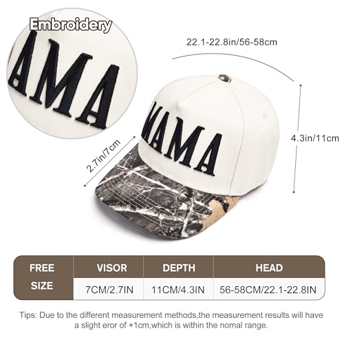 Women’s Mama Trucker Hat Trendy, Embroidered Adjustable Mom Baseball Cap, Two-Tone Ponytail Hat for Outfits - color: Camo