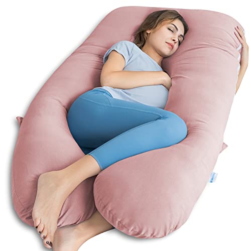 QUEEN ROSE Cooling Pregnancy Pillow, U Shaped Maternity Body Pillow, Pink - color: Pink