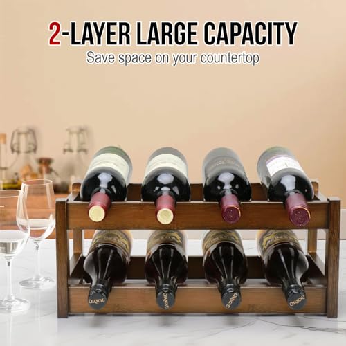 Bamboo Wine Rack, 2-Tier 8 Bottles Wine Storage Cabinet Shelf - color: 2 Tiers Walnut, size: 6.89 in